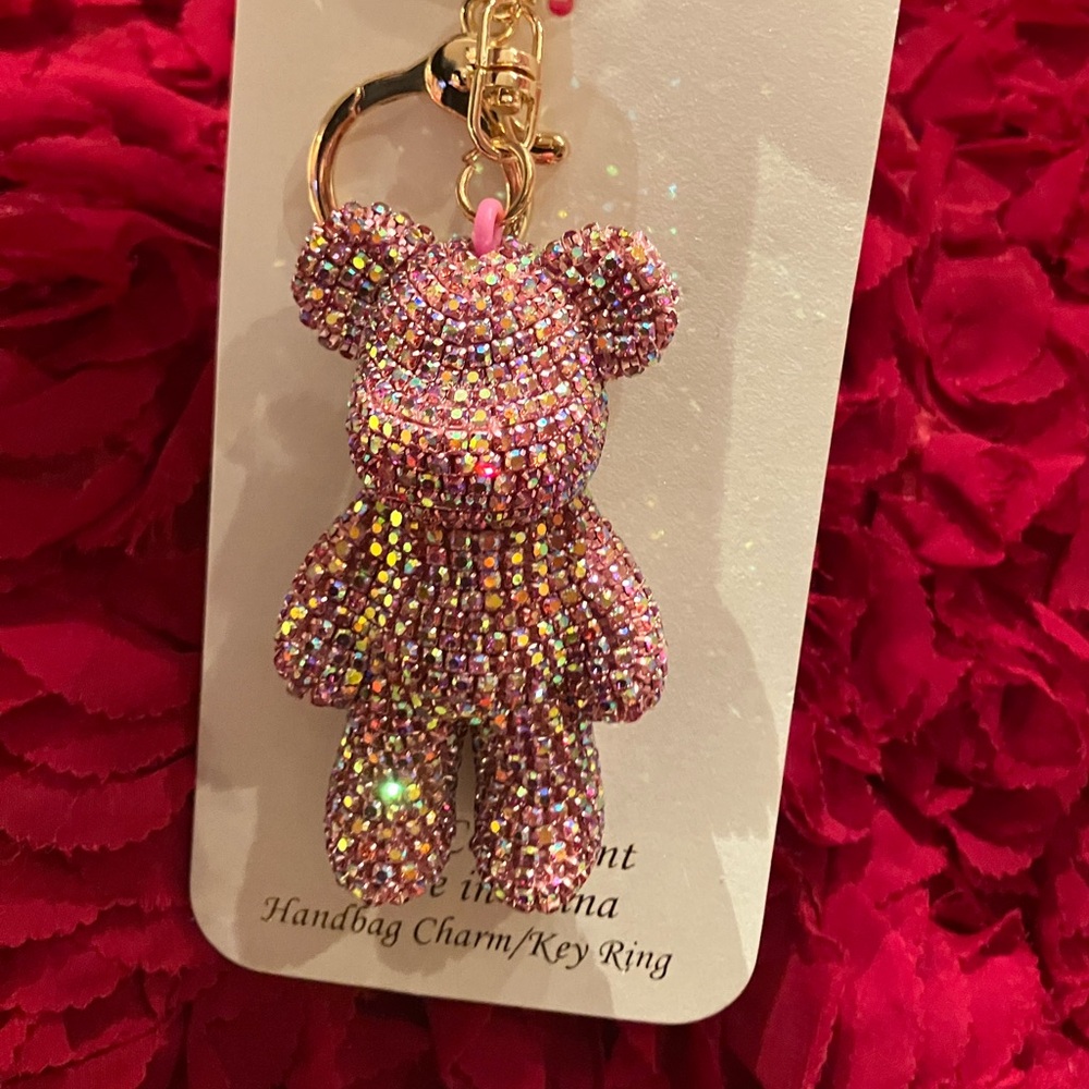 Natasha Couture Pink Crystal Bear Keychain with Gold Details - Picture 5 of 5